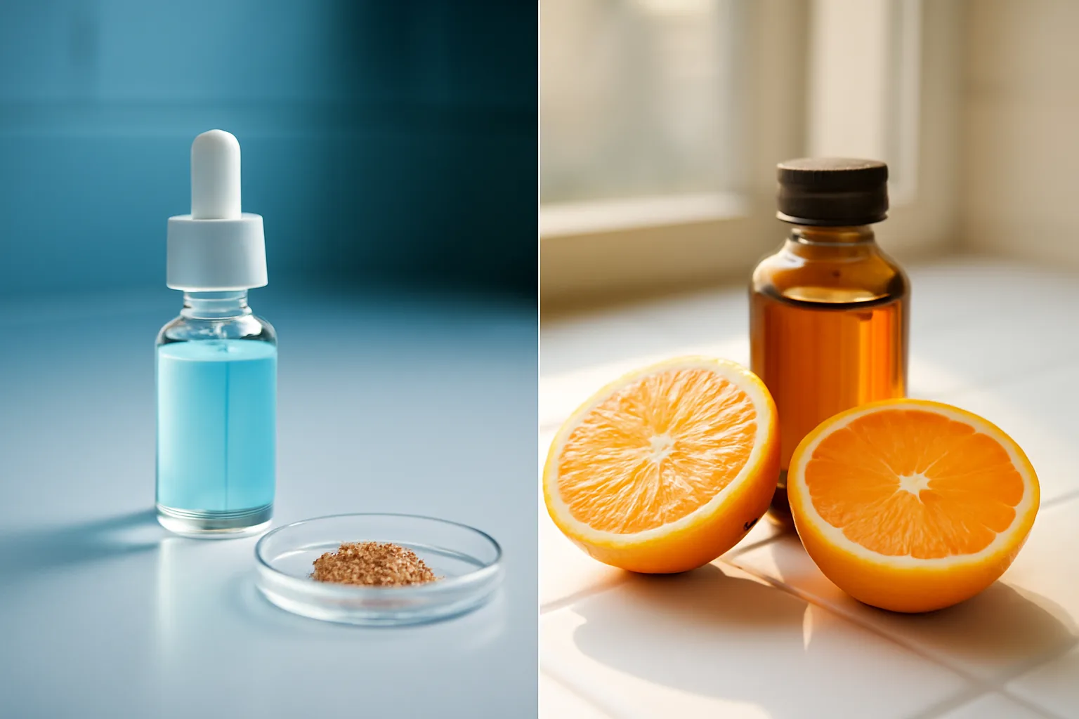 Laboratory comparison of copper peptide and vitamin C serum formulations on bench