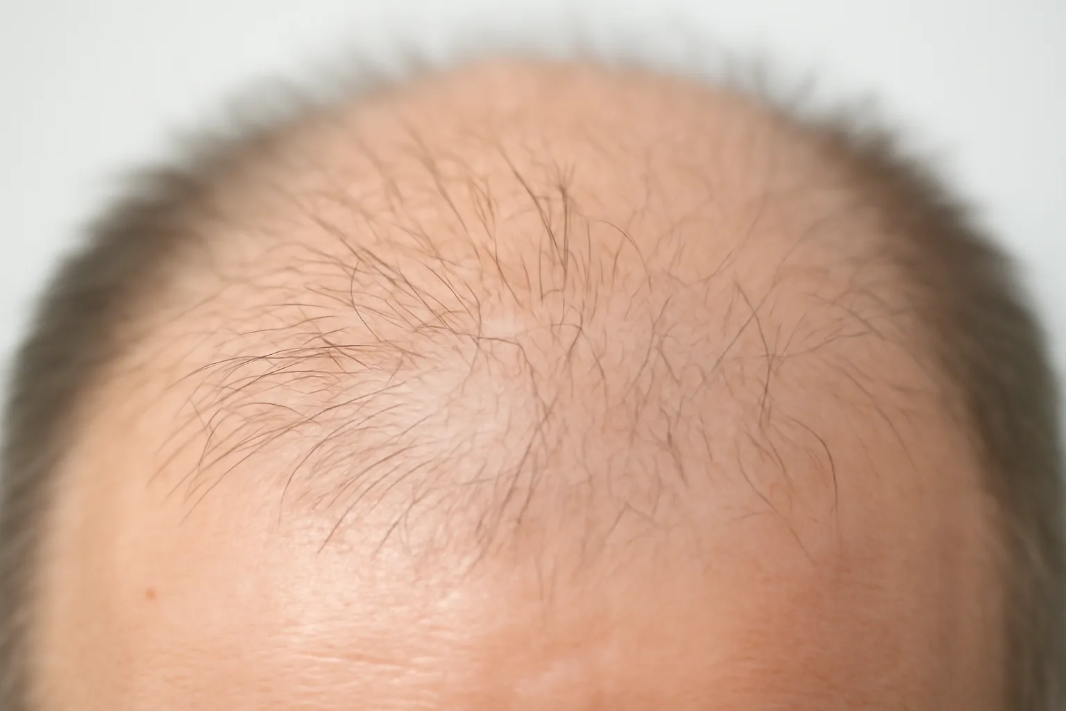 Close-up of human scalp and hair follicles under clinical lighting for dermatology assessment