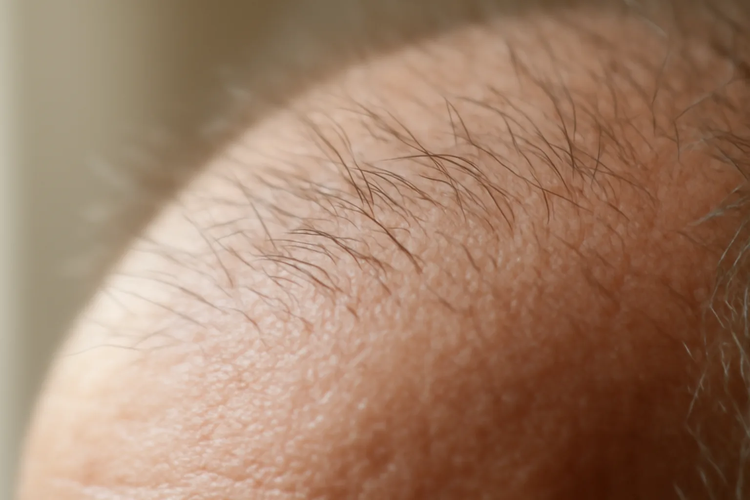 Close-up of human scalp showing hair follicles and skin texture