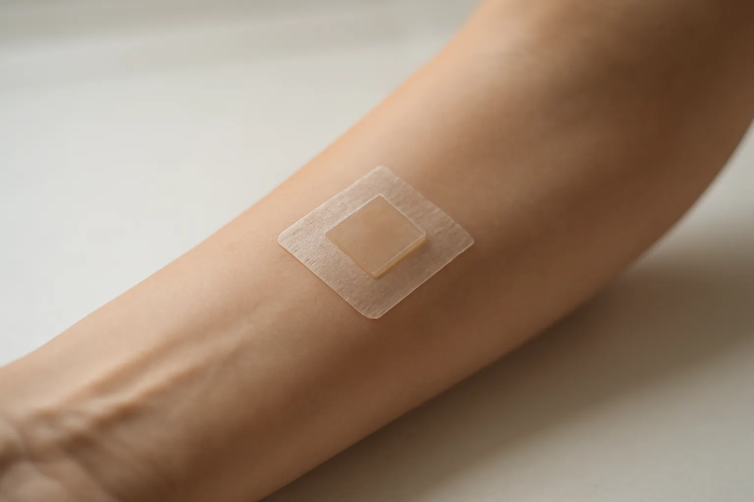 Patch test on forearm for copper peptide skin sensitivity testing