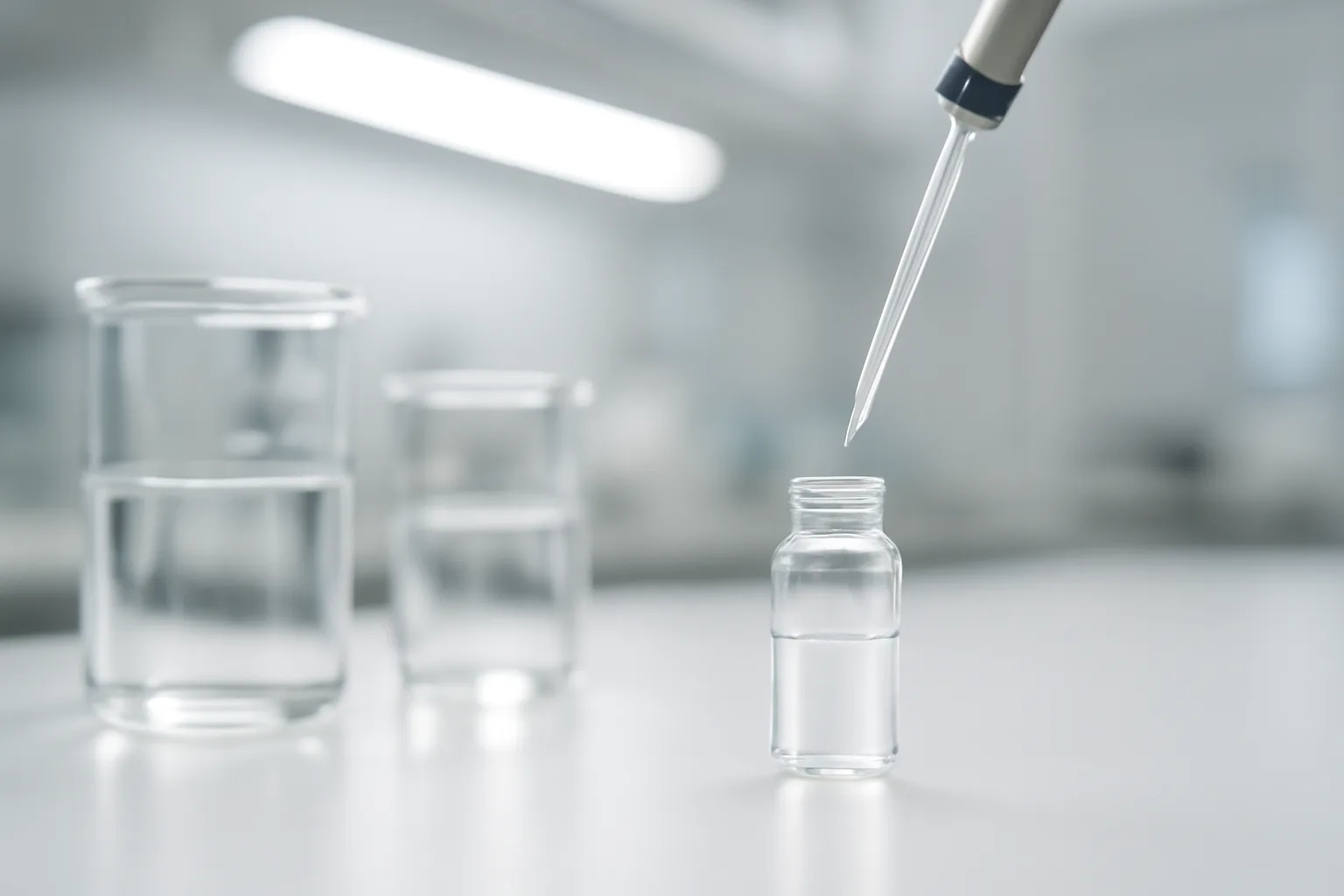 Pharmaceutical compounding workspace with pipette and vials for peptide formulation